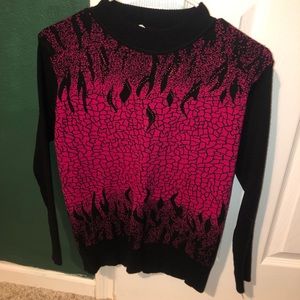 Vintage 1998 black and pink sweater with badazzled fire on it